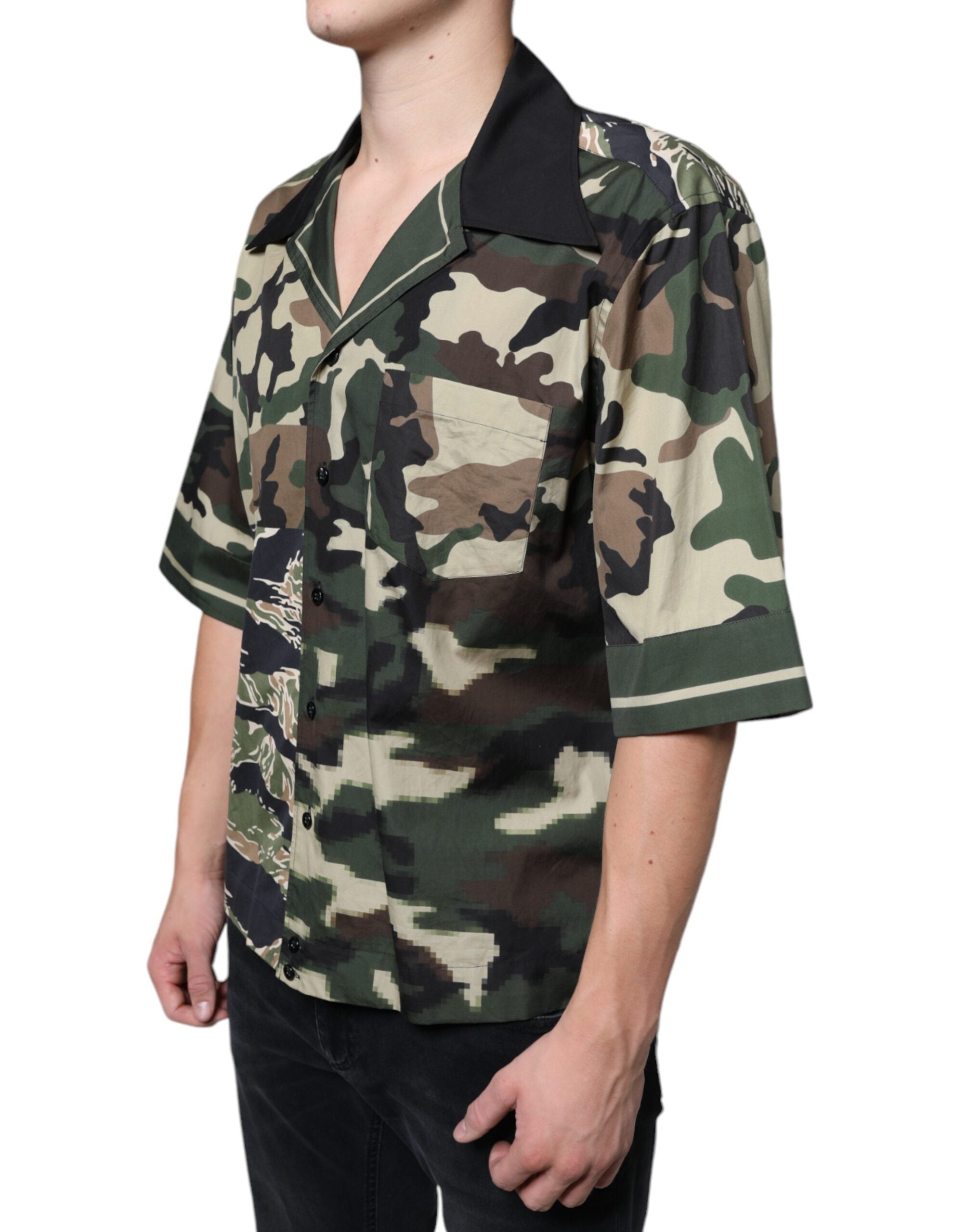 Dolce & Gabbana Multicolor Camouflage Button Down Men's Casual Shirt